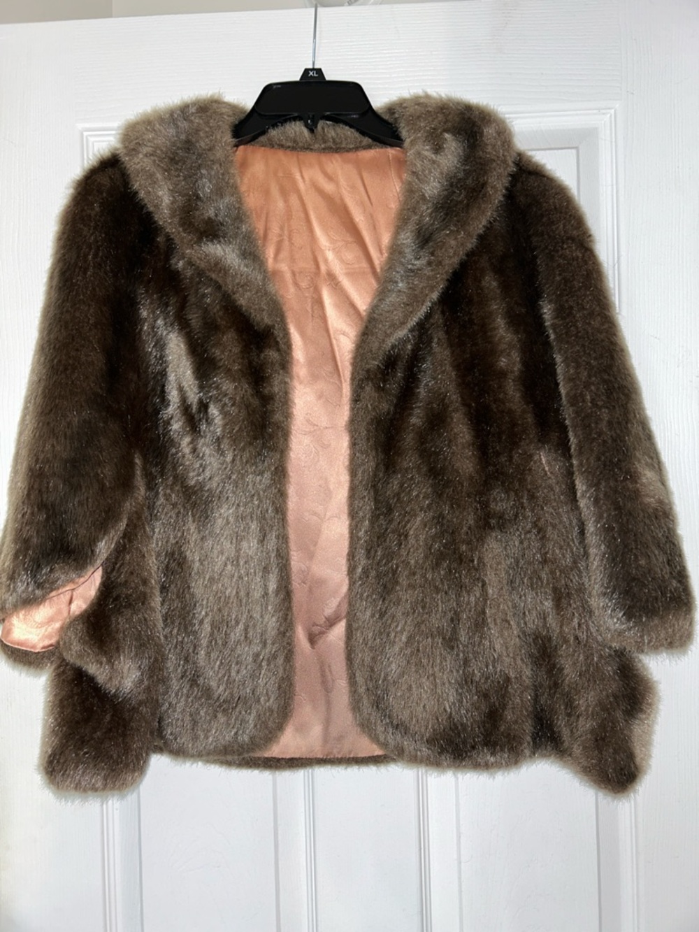 Vintage Regina Glenara Brown Faux Fur with Pink Satin Lining shawl